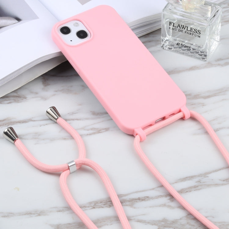 For iPhone 16 Candy Colors TPU Protective Phone Case with Lanyard(Pink)