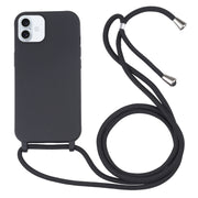 For iPhone 16 Candy Colors TPU Protective Phone Case with Lanyard(Black)
