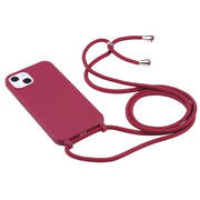 For iPhone 16 Candy Colors TPU Protective Phone Case with Lanyard(Red)