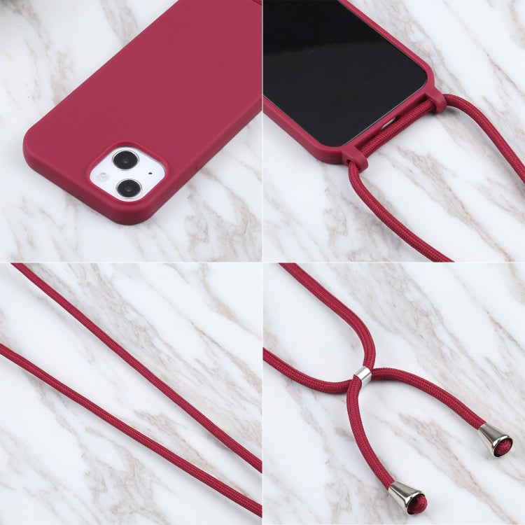 For iPhone 16 Candy Colors TPU Protective Phone Case with Lanyard(Red)