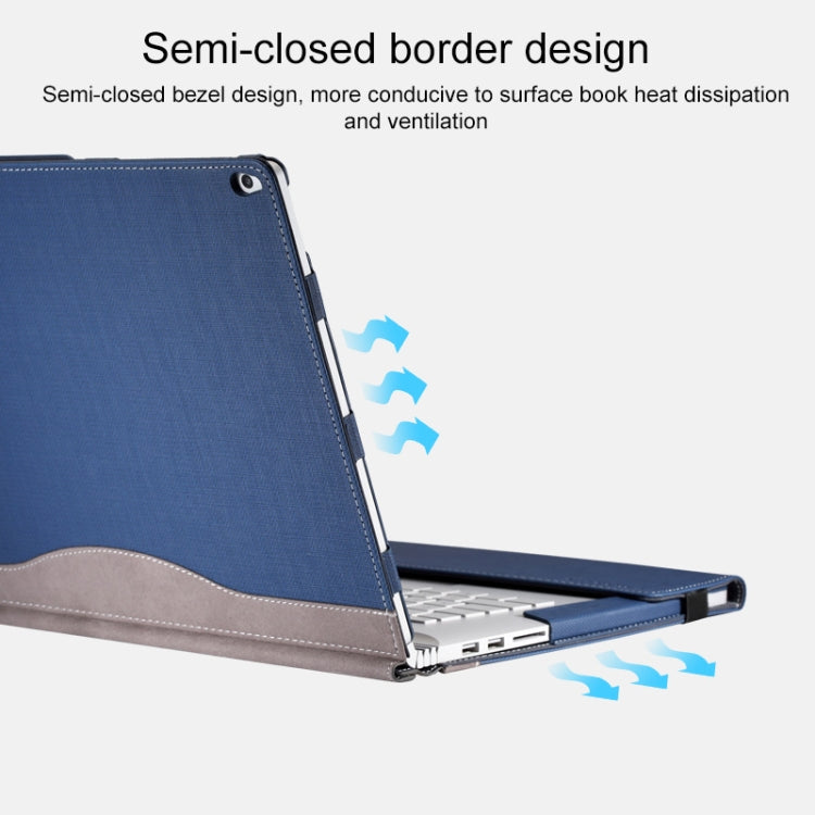 For Microsoft Surface Book 3 / 2 15 inch PU Leather Laptop Protective Case with Screen Stand(Dark Blue)