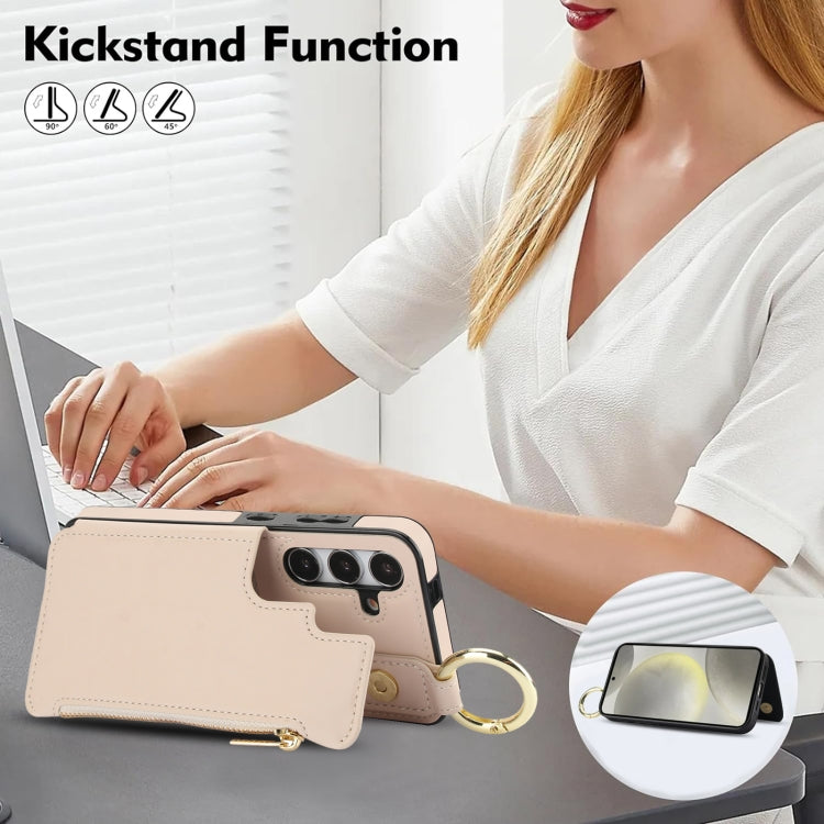 For Samsung Galaxy S24 5G RFlD Anti-theft Double Buckle Ring Zipper Card Phone Case(White)