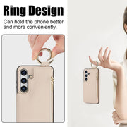 For Samsung Galaxy S24 5G RFlD Anti-theft Double Buckle Ring Zipper Card Phone Case(White)