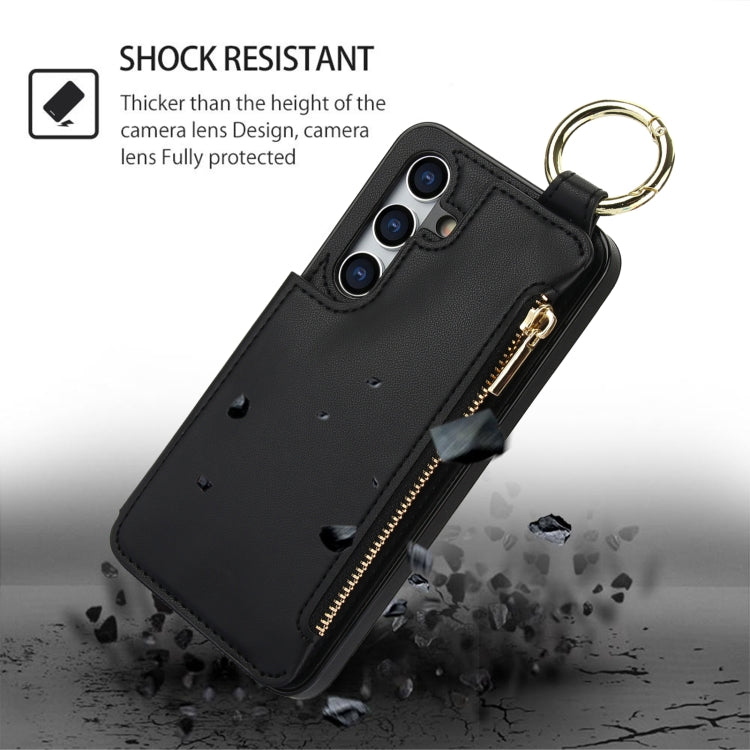For Samsung Galaxy S24 5G RFlD Anti-theft Double Buckle Ring Zipper Card Phone Case(Black)