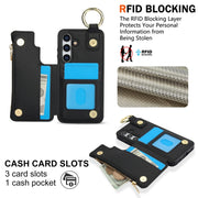 For Samsung Galaxy S24 5G RFlD Anti-theft Double Buckle Ring Zipper Card Phone Case(Black)