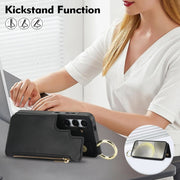 For Samsung Galaxy S24 5G RFlD Anti-theft Double Buckle Ring Zipper Card Phone Case(Black)