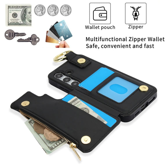For Samsung Galaxy S24 5G RFlD Anti-theft Double Buckle Ring Zipper Card Phone Case(Black)