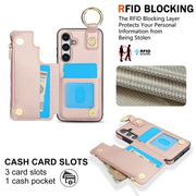 For Samsung Galaxy S24 5G RFlD Anti-theft Double Buckle Ring Zipper Card Phone Case(Rose Gold)