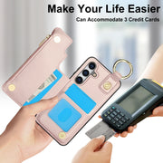 For Samsung Galaxy S24 5G RFlD Anti-theft Double Buckle Ring Zipper Card Phone Case(Rose Gold)