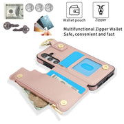 For Samsung Galaxy S24 5G RFlD Anti-theft Double Buckle Ring Zipper Card Phone Case(Rose Gold)