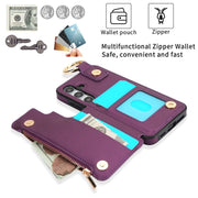 For Samsung Galaxy S24 5G RFlD Anti-theft Double Buckle Ring Zipper Card Phone Case(Dark Purple)