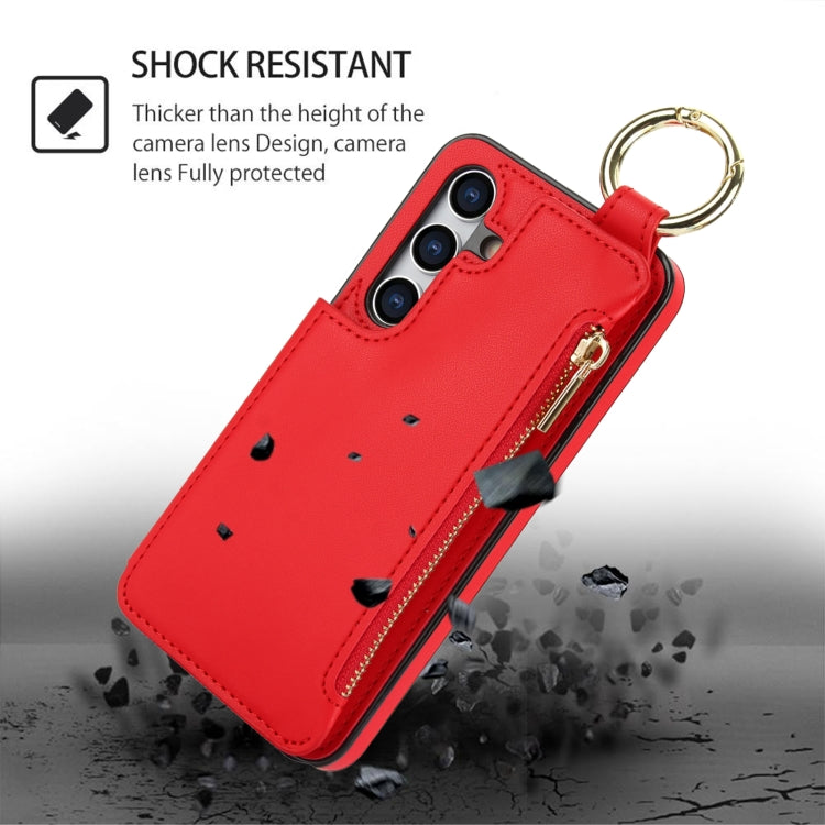 For Samsung Galaxy S24+ 5G RFlD Anti-theft Double Buckle Ring Zipper Card Phone Case(Red)