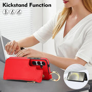 For Samsung Galaxy S24+ 5G RFlD Anti-theft Double Buckle Ring Zipper Card Phone Case(Red)