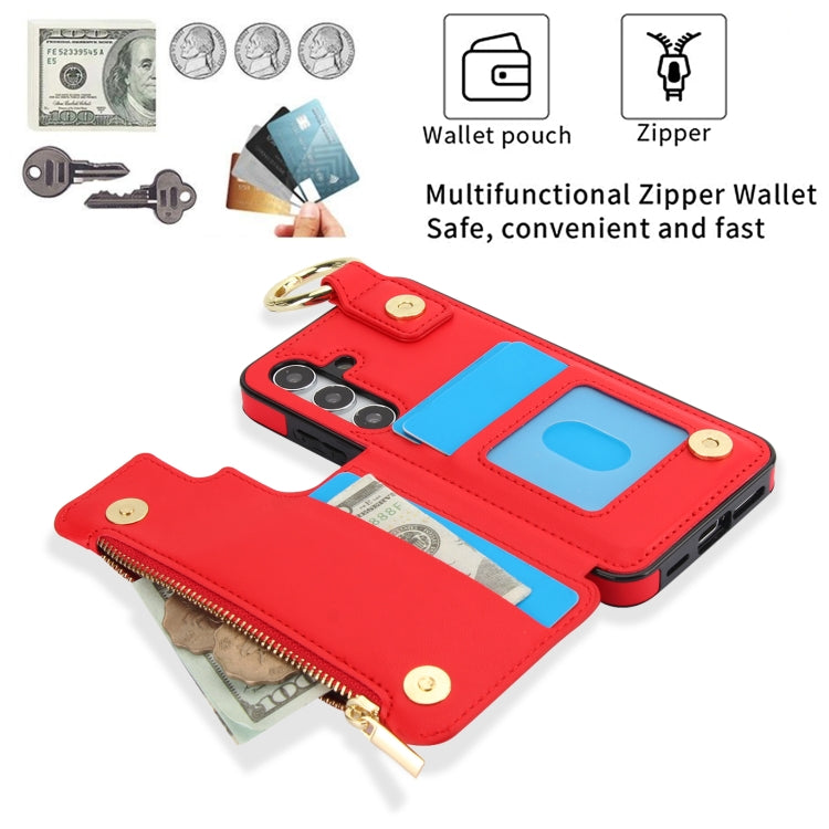 For Samsung Galaxy S24+ 5G RFlD Anti-theft Double Buckle Ring Zipper Card Phone Case(Red)