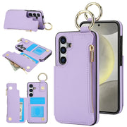 For Samsung Galaxy S24+ 5G RFlD Anti-theft Double Buckle Ring Zipper Card Phone Case(Purple)