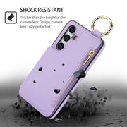 For Samsung Galaxy S24+ 5G RFlD Anti-theft Double Buckle Ring Zipper Card Phone Case(Purple)