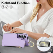 For Samsung Galaxy S24+ 5G RFlD Anti-theft Double Buckle Ring Zipper Card Phone Case(Purple)