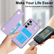 For Samsung Galaxy S24+ 5G RFlD Anti-theft Double Buckle Ring Zipper Card Phone Case(Purple)