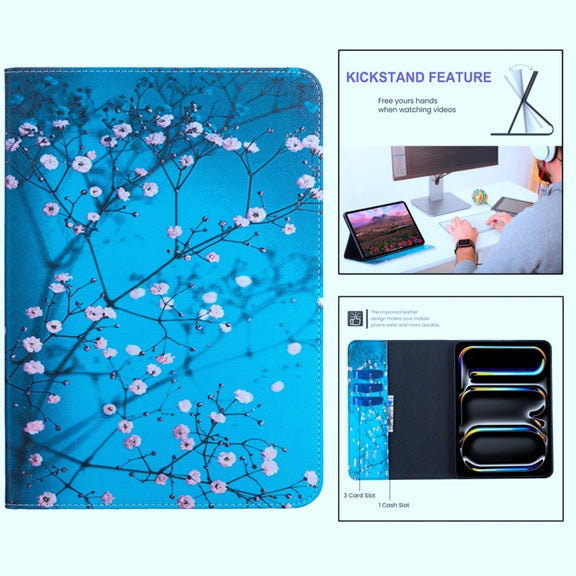 For Lenovo Tab M11 / Xiaoxin Pad 11 2024 Colored Drawing Leather Tablet Case(Plum Blossom)