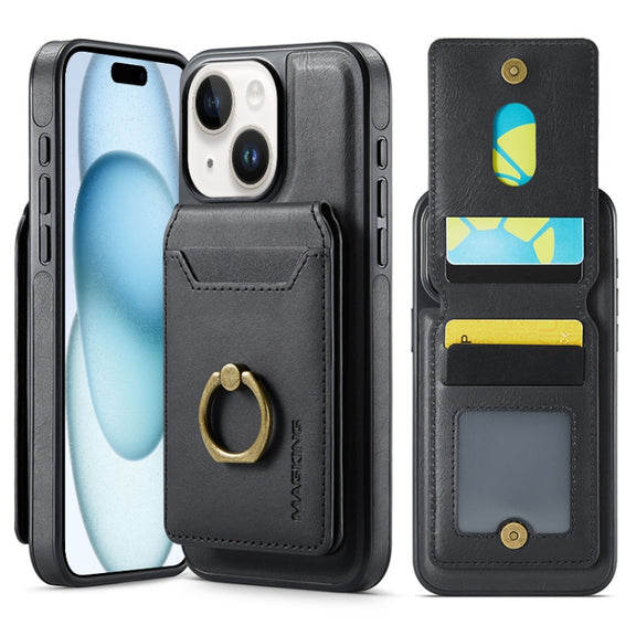 For iPhone 15 Plus DG.MING K1 MagSafe Detachable Wallet RFID Back Cover Phone Case(Black)