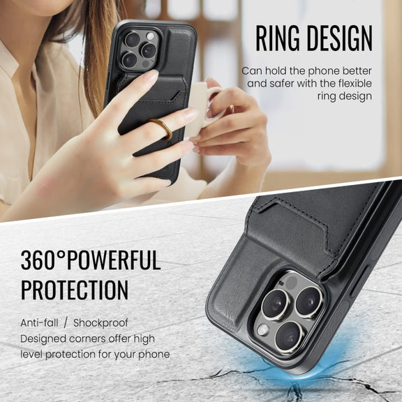 For iPhone 15 DG.MING K1 MagSafe Detachable Wallet RFID Back Cover Phone Case(Black)