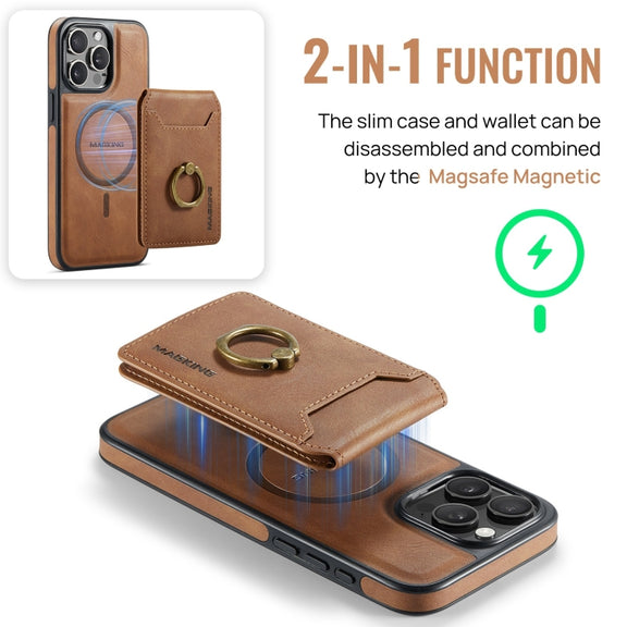 For iPhone 15 DG.MING K1 MagSafe Detachable Wallet RFID Back Cover Phone Case(Brown)