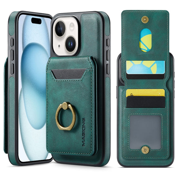 For iPhone 15 DG.MING K1 MagSafe Detachable Wallet RFID Back Cover Phone Case(Green)