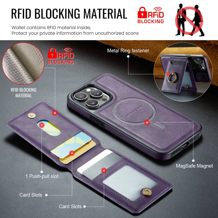 For iPhone 14 Plus DG.MING K1 MagSafe Detachable Wallet RFID Back Cover Phone Case(Purple)
