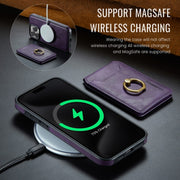For iPhone 14 Plus DG.MING K1 MagSafe Detachable Wallet RFID Back Cover Phone Case(Purple)