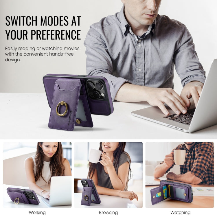 For iPhone 14 Plus DG.MING K1 MagSafe Detachable Wallet RFID Back Cover Phone Case(Purple)