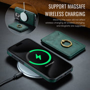 For iPhone 14 Plus MAGKING K1 MagSafe Detachable Wallet RFID Back Cover Phone Case(Green)