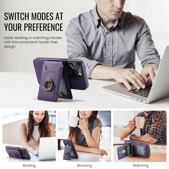 For iPhone 14 DG.MING K1 MagSafe Detachable Wallet RFID Back Cover Phone Case(Purple)