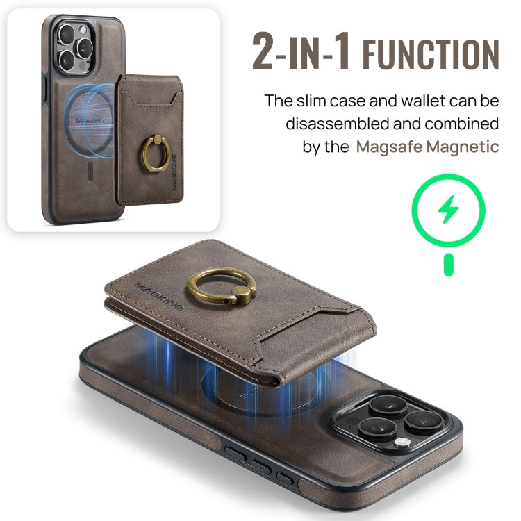 For iPhone 14 Pro DG.MING K1 MagSafe Detachable Wallet RFID Back Cover Phone Case(Coffee)