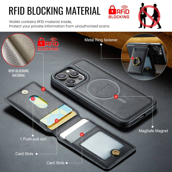 For iPhone 13 DG.MING K1 MagSafe Detachable Wallet RFID Back Cover Phone Case(Black)