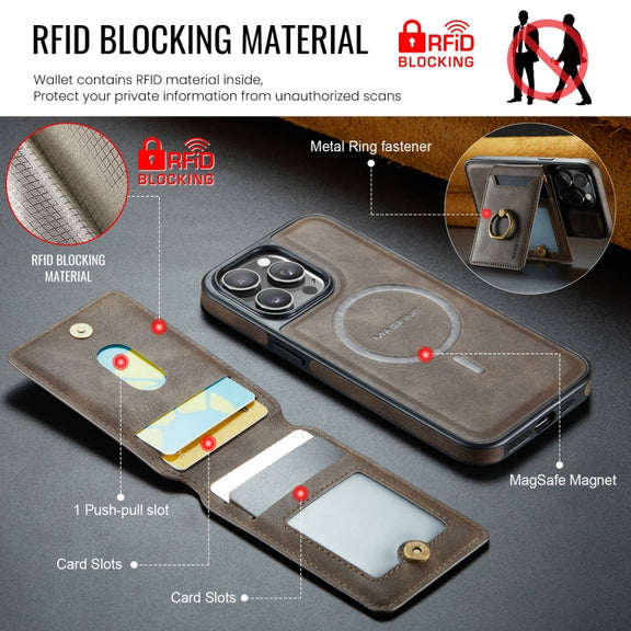 For iPhone 12 DG.MING K1 MagSafe Detachable Wallet RFID Back Cover Phone Case(Coffee)