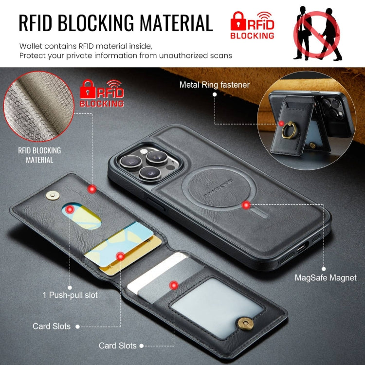 For iPhone 12 DG.MING K1 MagSafe Detachable Wallet RFID Back Cover Phone Case(Black)