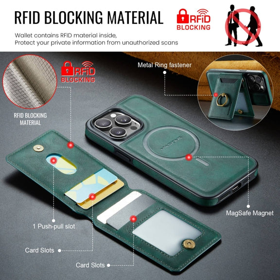 For iPhone 12 DG.MING K1 MagSafe Detachable Wallet RFID Back Cover Phone Case(Green)