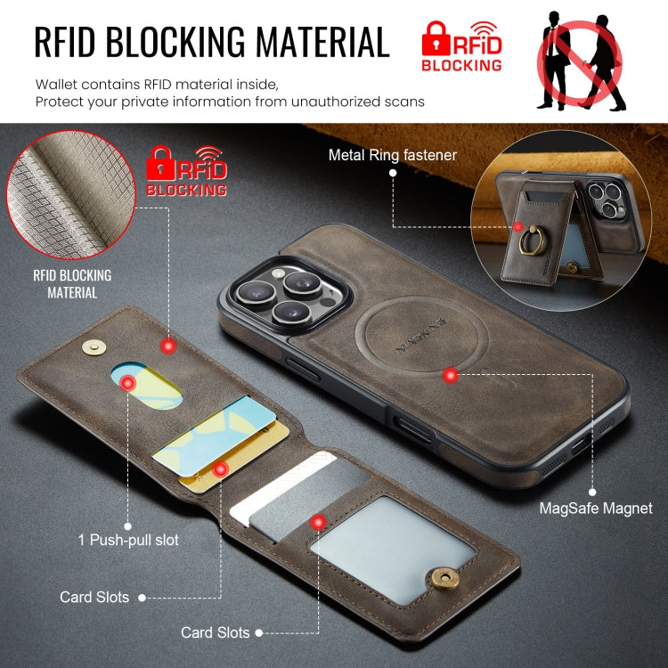 For iPhone 16 Pro Max DG.MING K1 MagSafe Detachable Wallet RFID Back Cover Phone Case(Coffee)