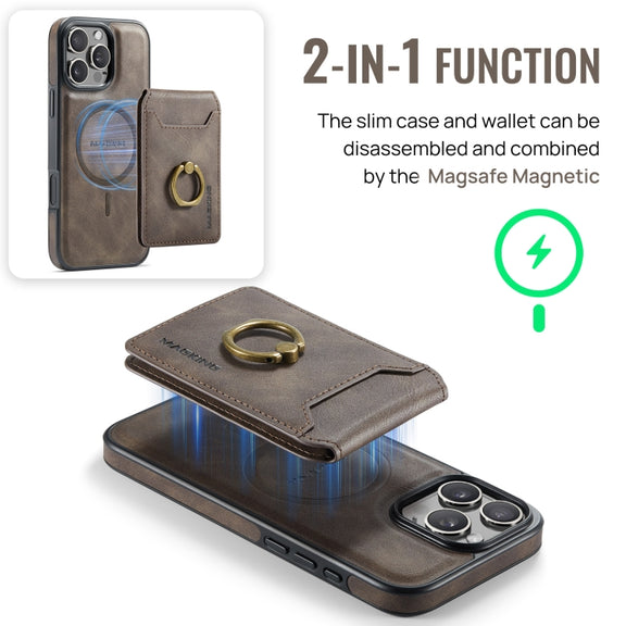 For iPhone 16 Pro Max DG.MING K1 MagSafe Detachable Wallet RFID Back Cover Phone Case(Coffee)