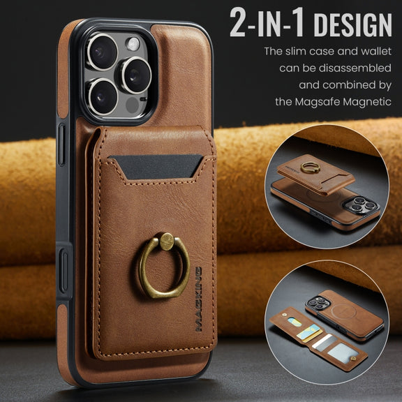 For iPhone 16 Pro Max DG.MING K1 MagSafe Detachable Wallet RFID Back Cover Phone Case(Brown)