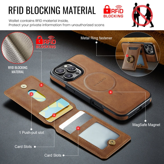 For iPhone 16 Pro Max DG.MING K1 MagSafe Detachable Wallet RFID Back Cover Phone Case(Brown)