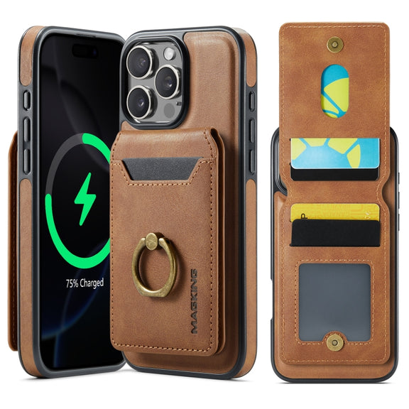 For iPhone 16 Pro Max DG.MING K1 MagSafe Detachable Wallet RFID Back Cover Phone Case(Brown)