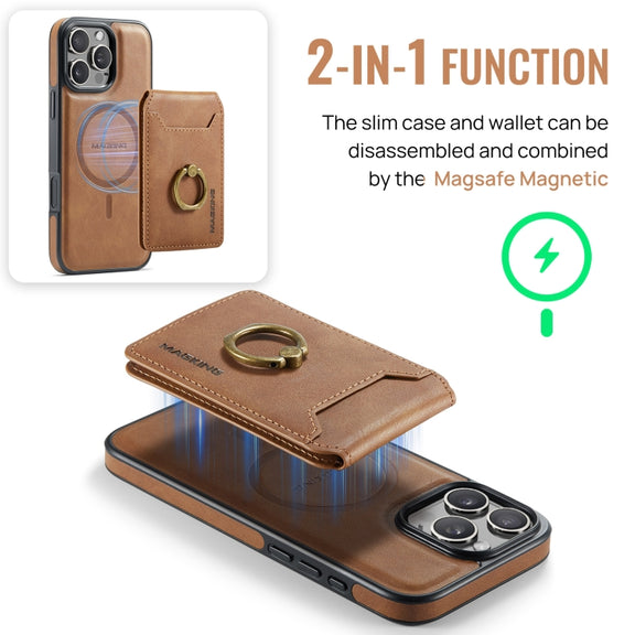 For iPhone 16 Pro Max DG.MING K1 MagSafe Detachable Wallet RFID Back Cover Phone Case(Brown)