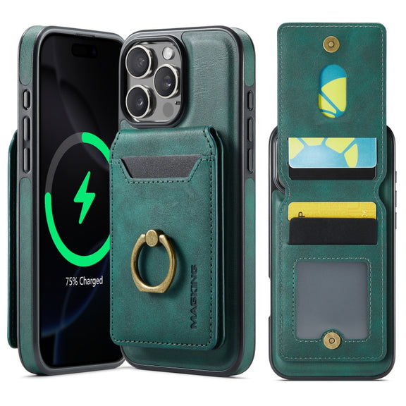 For iPhone 16 Pro Max MAGKING K1 MagSafe Detachable Wallet RFID Back Cover Phone Case(Green)