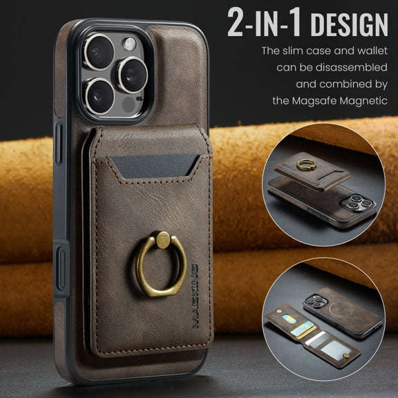 For iPhone 16 Pro DG.MING K1 MagSafe Detachable Wallet RFID Back Cover Phone Case(Coffee)