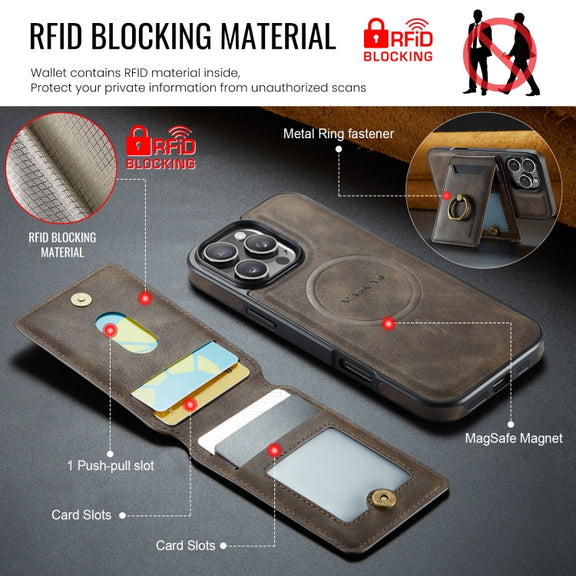 For iPhone 16 Pro DG.MING K1 MagSafe Detachable Wallet RFID Back Cover Phone Case(Coffee)