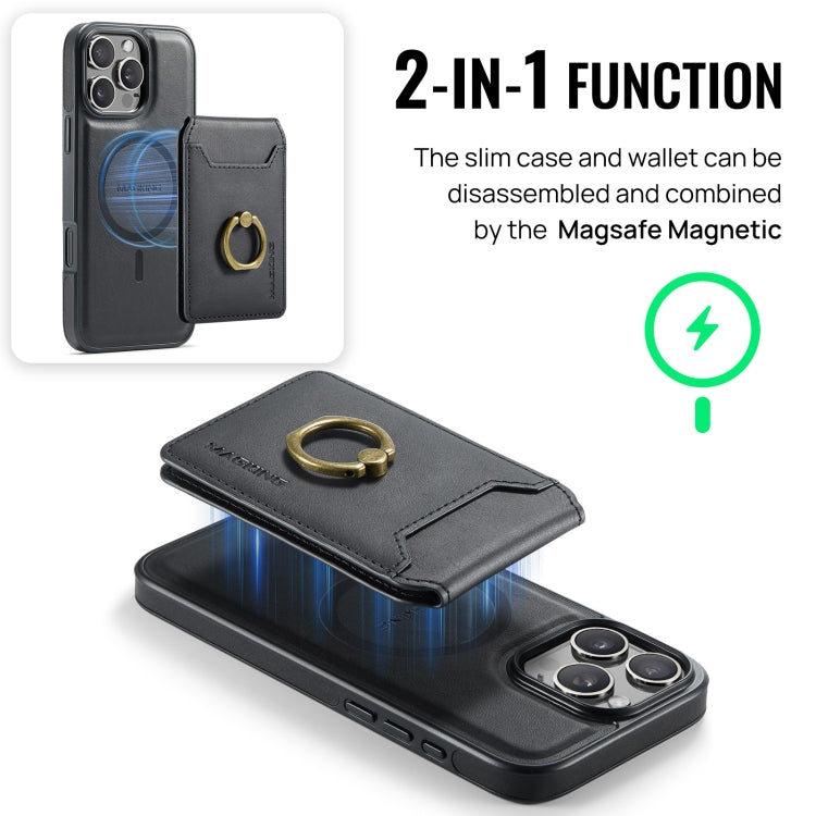 For iPhone 16 Pro DG.MING K1 MagSafe Detachable Wallet RFID Back Cover Phone Case(Black)