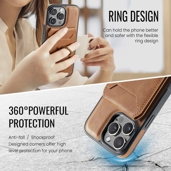 For iPhone 16 Pro MAGKING K1 MagSafe Detachable Wallet RFID Back Cover Phone Case(Brown)