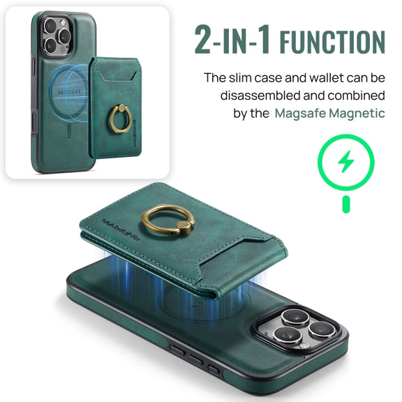 For iPhone 16 Pro DG.MING K1 MagSafe Detachable Wallet RFID Back Cover Phone Case(Green)