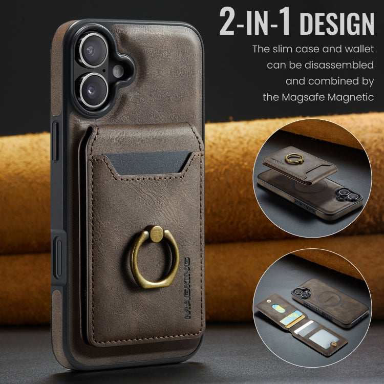 For iPhone 16 Plus DG.MING K1 MagSafe Detachable Wallet RFID Back Cover Phone Case(Coffee)